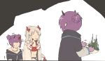  3girls arknights bleeding blood blood_from_mouth bowl demon_horns dropping hibiscus_(arknights) highres horns lava_(arknights) mabingame multiple_girls nian_(arknights) purple_hair shaded_face siblings sisters tail white_hair 