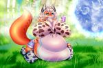 absurd_res animal_print anthro belly big_belly big_breasts breasts butt canid canine clothed clothing cow_print cybernetics eating eating_food felicer female fox futuristic hi_res huge_breasts hyper hyper_belly legwear machine mammal nipples nude overweight overweight_anthro overweight_female partially_clothed slightly_chubby smile solo spread_legs spreading stockings thigh_highs tongue tongue_out weight_gain 