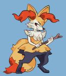  anthro black_body black_fur blue_background blynxee braixen canid canine cheek_tuft ear_tuft eyebrows facial_tuft fangs fingers fur holding_object mammal nintendo orange_body orange_eyes orange_fur orange_nose pok&eacute;mon pok&eacute;mon_(species) shoulder_tuft simple_background smile toes tuft video_games white_body white_fur yellow_body yellow_fur 