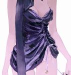 1girl arms_at_sides ass_visible_through_thighs black_nails breasts cleavage dress fingernails groin huangdanlan medium_breasts original purple_dress ribbon simple_background solo white_background 