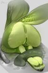 2:3 anal_beads anthro anus barefoot biped bodily_fluids dildo feet female genital_fluids genitals green_body green_scales green_tail kneeling nude onm11 pussy rear_view scales scalie sex_toy simple_background solo sweat tail vaginal_fluids