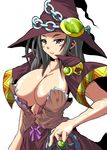  black_eyes black_hair blush breasts buta chain cleavage covered_nipples doctor_magus hand_on_hip hat huge_breasts sekaiju_no_meikyuu solo witch_hat 