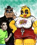 2015 4_fingers anthro artist_name avian beak bear bent_arm big_breasts bird black_bow_tie black_clothing black_eyebrows black_eyelids black_hair black_nose black_suit black_top_hat blonde_hair blue_bottomwear blue_clothing blue_eyes bottomwear bow_tie breasts brown_body brown_eyes brown_fur cageyshick05_(artist) chica_(fnaf) chicken cigar cigar_smoke claws clothed clothed_anthro clothed_female clothed_human clothed_male clothing colored colored_pencil_(artwork) english_description english_text eye_contact eyebrows eyelashes fangs feather_hair feathers female finger_claws fingers five_nights_at_freddy&#039;s freddy_(fnaf) fully_clothed fully_clothed_anthro fully_clothed_female fully_clothed_human fully_clothed_male fur galliform gallus_(genus) green_background green_clothing green_shirt green_t-shirt green_topwear grey_dress_shirt group hair hands_on_own_hips hat headgear headwear holding_cigar holding_object human larger_anthro larger_female larger_male light lighting looking_at_another male male_anthro male_human mammal mouth_closed muscular muscular_anthro muscular_female non-mammal_breasts orange_beak phasianid pink_eyes pockets pseudo_hair red_bottomwear red_clothing red_shorts scottgames shaded shirt short_hair shorts simple_background size_difference smaller_human smaller_male smile smiling_at_another smoke standing suit t-shirt tan_body tan_skin teeth text text_on_t-shirt thick_eyebrows thick_thighs toothy_grin top_hat topwear traditional_media_(artwork) trio whisker_spots white_clothing white_shirt white_t-shirt white_topwear william_(tallsimeon2003) yellow_body yellow_feathers