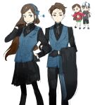  1boy 1girl alternate_universe baseball_cap black_gloves black_shirt black_shorts black_skirt blue_eyes blue_headband blue_vest bolo_tie brown_eyes brown_hair coat collared_shirt deformed dipper_gleeful dipper_pines earrings expressionless forehead gloves gravity_falls green_skirt grin hand_in_own_hair hand_on_own_hip hand_on_own_stomach hat headband highres holding holding_coat holding_unworn_clothes jewelry locked_arms long_hair long_sleeves looking_at_another looking_at_viewer ma_fu mabel_gleeful mabel_pines neck_ribbon pantyhose parted_hair pink_sweater pleated_skirt red_shirt reverse_falls_(gravity_falls) ribbon shirt short_hair shorts siblings side_part sketch skirt smile socks star_(symbol) sweatdrop sweater t-shirt turtleneck turtleneck_sweater unworn_coat vest waistcoat white_background white_socks 