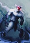 abs armor bracelet claws digital_drawing_(artwork) digital_media_(artwork) finger_claws headgear helmet hi_res jewelry kartinos looking_at_viewer male mithrix pecs red_eyes risk_of_rain solo standing