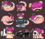 2024 anthro brown_background car clothed clothing digital_drawing_(artwork) digital_media_(artwork) dipstick_tail driving driving_car drugs eating eating_food fangs feral food footwear generation_1_pokemon gesture hair hair_over_eye hand_gesture hi_res keenadraws kia_motors kia_sorento lying male marijuana markings multiple_poses nike nintendo on_back onigiri open_mouth pink_body pink_hair pokemon pokemon_(species) pose question_mark rice shirt shoes simple_background sleeping slowpoke smile smoke smoking smoking_marijuana smoking_pipe sneakers solo sticker sticker_pack sugar_(thesunsugar) t-shirt tail tail_in_mouth tail_markings teeth thumbs_up tongue tongue_out topwear vehicle