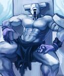 1_eye abs armor biceps chair claws digital_drawing_(artwork) digital_media_(artwork) furniture headgear helmet hi_res kartinos looking_at_viewer male mithrix muscular muscular_male navel not_furry pecs ring risk_of_rain sitting solo throne