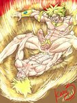  2boys abs anal blonde_hair broly chest cock_ring dragon_ball dragon_ball_z dragonball_z jewelry kain3 lying male male_focus multiple_boys muscle on_back pecs penis son_goku son_gokuu sweat uncensored yaoi 