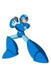 1boy android arm_cannon armor blue_armor blue_helmet clenched_teeth forehead_jewel full_body gloves green_eyes helmet highres holding holding_weapon jewelry male_focus mega_man_(series) mega_man_x_(series) mega_man_xtreme official_style redrawn robot robot_ears simple_background solo sprinqgueen standing teeth weapon white_background white_gloves x_(mega_man) 