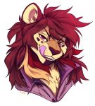  2020 ailuranthropy alpha_channel digital_media_(artwork) felid hair headshot_portrait lion mammal open_mouth pantherine portrait red_eyes red_hair red_nose simple_background smile teeth tongue transparent_background 
