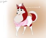  absurd_res balto_(film) bottomwear bow canid canine canis clothing dirtywater domestic_dog dress female feral fluffy_chest hat headgear headwear hi_res husky invalid_color jenna_(balto) legwear mammal nordic_sled_dog skirt solo spitz stockings tongue waiter waitress_outfit 