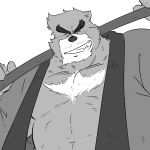  2020 anthro eyes_closed hi_res humanoid_hands kemono kumatetsu male mammal mtmnkmn overweight overweight_anthro overweight_male simple_background solo the_boy_and_the_beast ursid white_background 