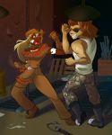  annoyed anthro calamity_jane clothing duo equid equine felid female fight horse lion male mammal military_pants pantherine quelico sharpfury_(character) surprise 