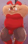  2019 anthro belly blush bodily_fluids brown_body brown_fur bulge clothed clothing fur genital_fluids hi_res male mammal omo_kemo overweight overweight_anthro overweight_male precum sex_toy solo suid suina sus_(pig) wild_boar 