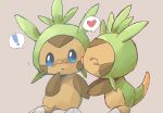  ! &lt;3 ambiguous_gender blue_eyes blush brown_body brown_markings chespin claws duo gerigo_(artist) green_body head_markings hi_res kissing mammal markings nintendo orange_nose pok&eacute;mon pok&eacute;mon_(species) speech_bubble text toe_claws video_games 