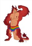  2020 anthro biceps bottomwear clothing digital_media_(artwork) dragon furrybob hi_res lgbt_pride male mammal muscular muscular_anthro muscular_male nipples pecs pride_colors rainbow_symbol simple_background solo white_background 