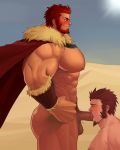  2boys abs absurdres ass bara beard blush brown_hair cape chest couple erection facial_hair fate/grand_order fate/zero fate_(series) fellatio goatee hand_on_hip highres iskandar_(fate) male_focus manly multiple_boys muscle naked_cape napoleon_bonaparte_(fate/grand_order) nipples oral pectoral_grab pectorals penis red_eyes red_hair sideburns smile testicles uncensored upper_body xianyusamuel yaoi 