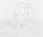  2020 absurd_res anthro arm_warmers armwear black_and_white clothing consentacles digimon digimon_(species) double_penetration female front_view hi_res kneeling mammal maxmushroom monochrome mostly_nude oral oral_penetration penetration renamon sketch solo tentacle_grab tentacle_in_mouth tentacle_in_pussy tentacle_penetration tentacle_sex tentacles vaginal vaginal_penetration 