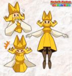  1girl black_eyes blonde_hair copyright_name covered_mouth dress english_commentary flipped_hair gloves hat high_collar highres joints mario_(series) olivia_(paper_mario) paper_mario paper_mario:_the_origami_king paperrose personification solo white_gloves wide_sleeves yellow_dress yellow_headwear |_| 