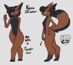  anthro black_body black_fur black_hair blue_eyes brown_body brown_fur canid canine canis domestic_dog extra_thicc female feretta front_view fur hair hi_res kinea_o&#039;connor mammal model_sheet nude short_stack side_view simple_background thick_thighs 