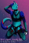  anthro bell blue_body blue_fur collar domestic_cat felid feline felis fishnet fur hi_res kneeling male mammal moramoor pose solo solo_focus 