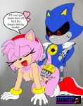  absurd_res all_fours amy_rose anthro breasts clothing dialogue digital_media_(artwork) doggystyle duo eggbot15 english_text erect_nipples eulipotyphlan female female_penetrated from_behind_position fur gloves handwear hedgehog hi_res machine male male/female male_penetrating male_penetrating_female mammal metal_sonic metallic_body nipples nude open_mouth penetration pink_body pink_fur red_eyes robot sex simple_background sonic_the_hedgehog_(series) speech_bubble text tongue video_games 