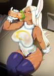 1girl animal_ears bangs black_background blue_legwear blush boku_no_hero_academia bottle breasts bunny_ears covered_navel covered_nipples cowboy_shot crossed_legs drinking gloves holding holding_bottle image_sample large_breasts leotard lips long_hair looking_at_viewer mirko muscle neocoill parted_bangs red_eyes simple_background sitting sleeveless smile solo taut_clothes thick_thighs thighhighs thighs water_bottle watermark web_address white_gloves white_hair white_leotard 