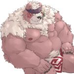  1:1 2020 anthro belly brown_body brown_fur clothing fur hi_res humanoid_hands kemono kimun_kamui_(tas) loincloth male mammal meimei_kia moobs nipples overweight overweight_anthro overweight_male simple_background sitting solo tokyo_afterschool_summoners ursid video_games white_background 