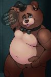  2017 animatronic anthro brown_body clothing english_text five_nights_at_freddy&#039;s hat headgear headwear hi_res machine mammal oseterollicete overweight overweight_anthro robot smoosho solo text tongue tongue_out ursid video_games 