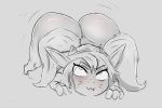  &gt;:3 ass_up big_butt blush butt female hi_res huarbodraw huge_butt humanoid humanoid_pointy_ears league_of_legends monochrome pigtails poppy_(lol) riot_games solo video_games yordle 