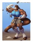  anthro big_breasts bottomwear breasts brown_body clothed clothing equid equine faogwolf female mammal muscular muscular_anthro muscular_female pants rock shirt solo topwear 