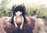  animal_ears black_hair breasts catgirl cleavage dress flowers hirano_katsuyuki long_hair original red_eyes 