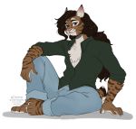  2020 4_toes 5_fingers anthro brown_body brown_eyes brown_fur brown_hair digital_media_(artwork) felid feline fingers fur hair hi_res kittydee lynx male mammal pink_nose sitting solo toes 