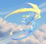  2020 3_toes 4_fingers absurd_res claws day detailed_background digital_media_(artwork) dragon feral fingers hi_res horn icelectricspyro male membrane_(anatomy) membranous_wings outside scales scalie sky smile solo spines teeth toes western_dragon wings 