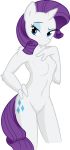  anthro blue_eyes breasts cutie_mark equid equine fehlung female friendship_is_magic fur hair hasbro horn looking_at_viewer makeup mammal my_little_pony nude pinup pose purple_hair rarity_(mlp) simple_background solo unicorn 