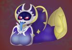  2020 absurd_res anthro big_breasts big_butt breasts butt chiropteran digital_media_(artwork) fangs female gazaster hi_res legendary_pok&eacute;mon long_tongue looking_at_viewer lunala lying mammal membrane_(anatomy) membranous_wings nintendo on_front open_mouth pok&eacute;mon pok&eacute;mon_(species) purple_body purple_skin red_sclera simple_background smile solo star teeth tongue tongue_out video_games wings 