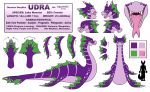  2020 absurd_res eyes_closed fangs female feral green_fin half-closed_eyes hi_res model_sheet monster narrowed_eyes open_mouth pink_body purple_body simple_background smile tanzanite teeth tongue tongue_out udra_(skaryudra) white_background 