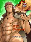  1boy abs bara beard blue_eyes brown_hair chest chest_hair commentary_request cover cover_page doujin_cover facial_hair fate/grand_order fate_(series) male_focus muscle napoleon_bonaparte_(fate/grand_order) pectorals pubic_hair scar smile solo tentenkingyo 