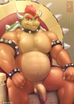  anthro balls bowser bracelet chair chicobo collar eyebrows furniture genitals hi_res horn jewelry koopa male mario_bros musclegut nintendo nipples penis scalie sitting solo spiked_bracelet spiked_collar spikes throne video_games 