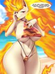  2020 anthro anthrofied beach breasts clothing detailed_background english_text female fire front_view hi_res mammal mleonheart nintendo pok&eacute;mon pok&eacute;mon_(species) rapidash seaside solo standing swimwear text video_games 