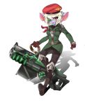  2017 absurd_res blush boots breasts clothing female footwear hair hat headgear headwear hi_res humanoid league_of_legends military_uniform not_furry pink_eyes ranged_weapon riot_games simple_background smile solo tristana_(lol) turtleneck uniform user_cpsf8285 video_games weapon white_background white_hair yordle 