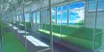  absurdres bench commentary day door hand_grip highres huge_filesize no_humans original sachiko15 scenery sunlight train_interior window 