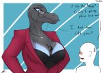  anon anthro big_breasts blue_eyes blush breast_squish breasts clothing corset dialogue domination duo eyewear female female_domination glasses glistening glistening_body hi_res human humor jeffthehusky jewelry larger_female lingerie male male/female mammal necklace nervous nintendo phone pok&eacute;mon pok&eacute;mon_(species) salazzle size_difference smaller_male squish suit_jacket text topwear video_games 