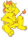 anthro balls felid fur genitals lion male mammal mousecat nude orange_body orange_fur pantherine penis pinup pose presenting solo yellow_body yellow_fur 