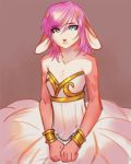  anthro cervid clothed clothing dress girly hair male mammal pink_body pink_hair shackles solo targso 