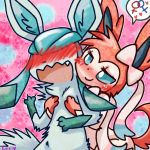  &lt;3 3_fingers absurd_res ambiguous_gender blue_body blue_eyes blue_fur blush breast_grab breasts duo eeveelution fangs female female/female feral feral_on_feral finger_claws fingers fur gender_symbol glaceon gloves_(marking) grabbing_from_behind hand_on_breast heavy_blush hi_res markings nintendo open_mouth pink_body pink_fur pok&eacute;mon pok&eacute;mon_(species) sexuality_symbol smug speech_bubble surprised_expression sylveon symbol video_games yuririi ♀ ⚢ 