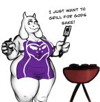  anthro apron apron_only boomer_(meme) bovid caprine clothing female fern_plant food hi_res mammal meme mostly_nude nipples solo toriel undertale video_games 