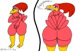  anthro avian avien beak big_butt bird blush butt cor_fortium english_text feathers male null_bulge red_body red_feathers simple_background solo talons text thick_thighs 