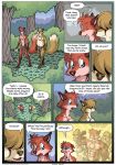  blue_eyes brown_nose canid canine comic day dream english_text farin fox geminisaint group half_naked hi_res letter male male/male mammal muscular outside plant porah red_nose speech_bubble surin text tree 