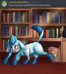  ask_blog blush book bookshelf box candle desk dialogue eeveelution female feral freya_howell furniture glaceon hi_res looking_up neksu nintendo pen pok&eacute;mon pok&eacute;mon_(species) pok&eacute;mon_mystery_dungeon smile solo toony video_games wanderlust 